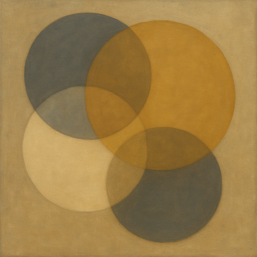 Intersecting Discs in Burnished Ochre & Slate No. 15 Fine Art Oil Painting - View 1
