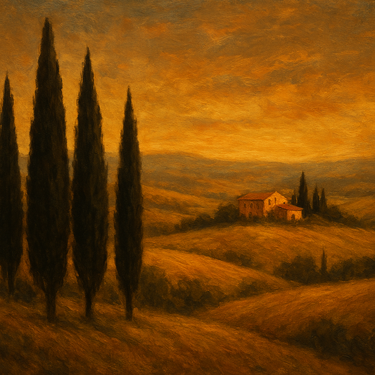 Tuscan Hillside Cypress Landscape Oil Painting - 100% Hand-Painted Master Oil Painting