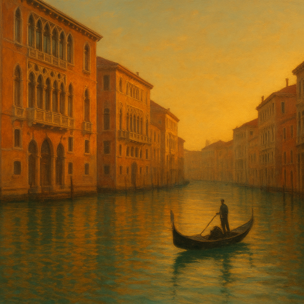 Venetian Canal Palaces at Golden Hour No. 15 Oil Painting - View 1