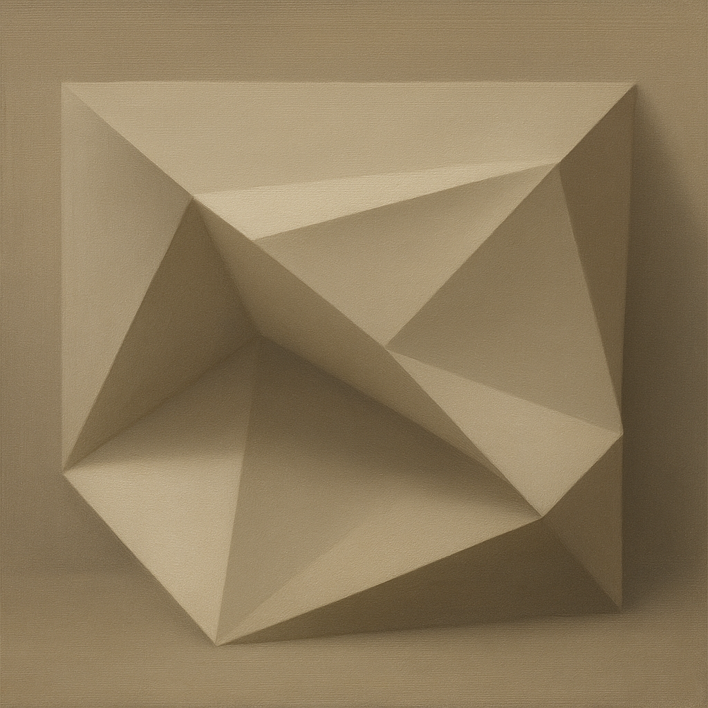Folded Paper Geometry in Neutral Gradient Shadows No. 4 Oil Painting - View 1