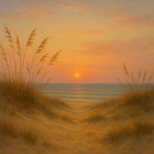Sea Oats on Rolling Coastal Dunes at Sunset No. 14 Oil Painting - View 1