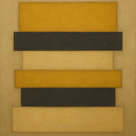 Stacked Horizon Blocks in Mustard & Charcoal No. 12 Oil Painting - View 1