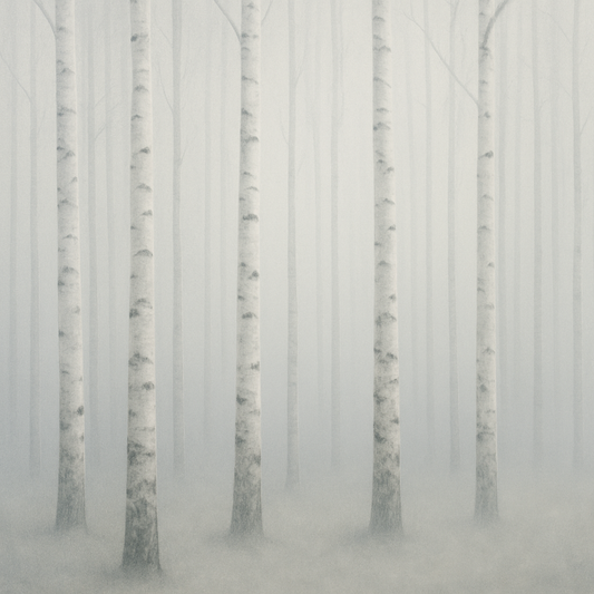Pale Birch Woodland Silhouette in Whiteout No. 8 Oil Painting 100% Hand Painted Oil on Belgian Linen Canvas, Original Fine Art Wall Decor