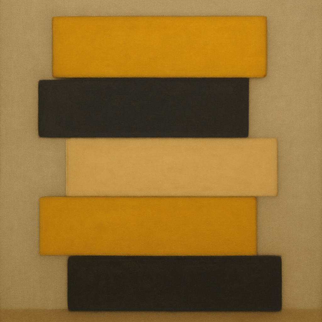 Stacked Horizon Blocks in Mustard & Charcoal No. 10 Oil Painting - View 1