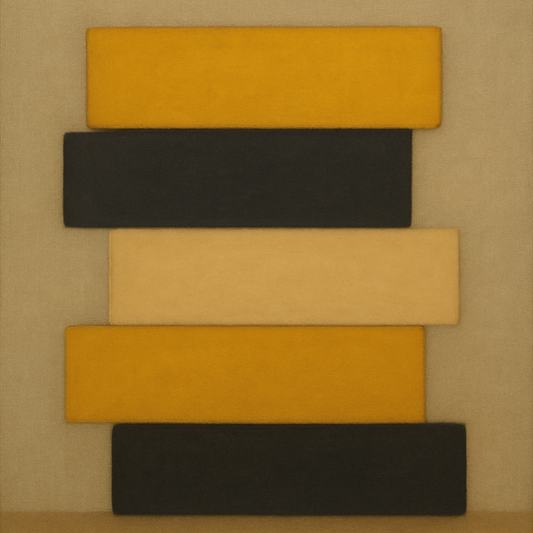 Stacked Horizon Blocks in Mustard & Charcoal No. 10 Oil Painting 100% Hand Painted Oil on Belgian Linen Canvas, Original Fine Art Wall Decor