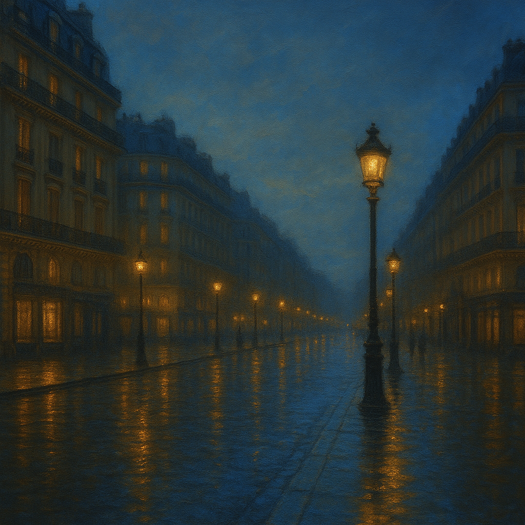 Rainy Parisian Boulevard at Twilight No. 9 Oil Painting - View 1
