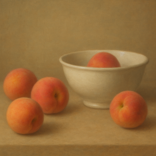 Heirloom Peaches & White Ceramic Bowl No. 6 Oil Painting - View 1