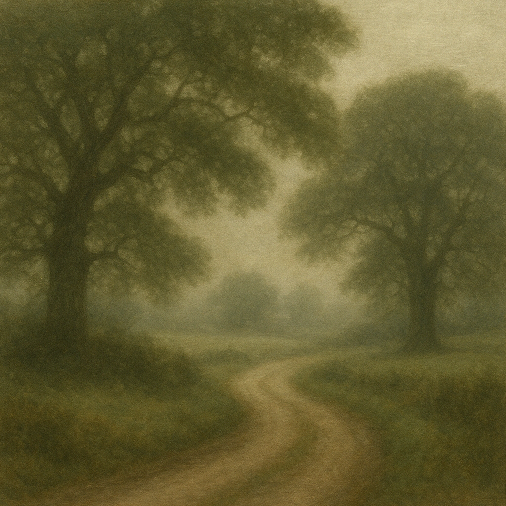Misty English Countryside Lane Oil Painting - View 1