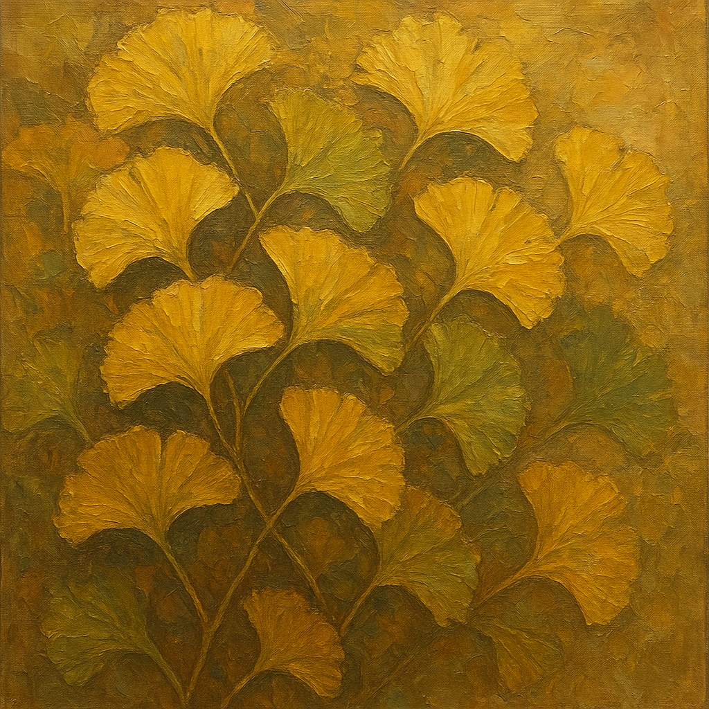 Japanese Ginkgo Leaf Symphony Oil Painting - View 1