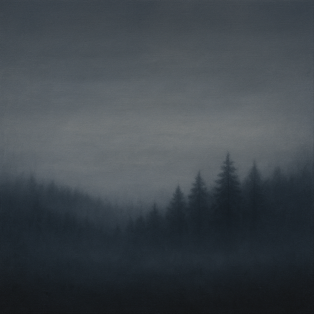 Dusk over Silent Pine Ridgeline in Charcoal Fog No. 9 Oil Painting 100% Hand Painted Oil on Belgian Linen Canvas, Original Fine Art Wall Decor