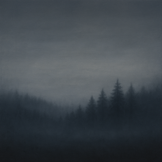 Dusk over Silent Pine Ridgeline in Charcoal Fog No. 9 Oil Painting 100% Hand Painted Oil on Belgian Linen Canvas, Original Fine Art Wall Decor