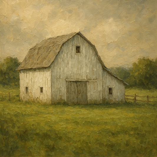 Weathered White Barn & Pasture No. 5 Oil Painting - 100% Hand-Painted Master Oil Painting