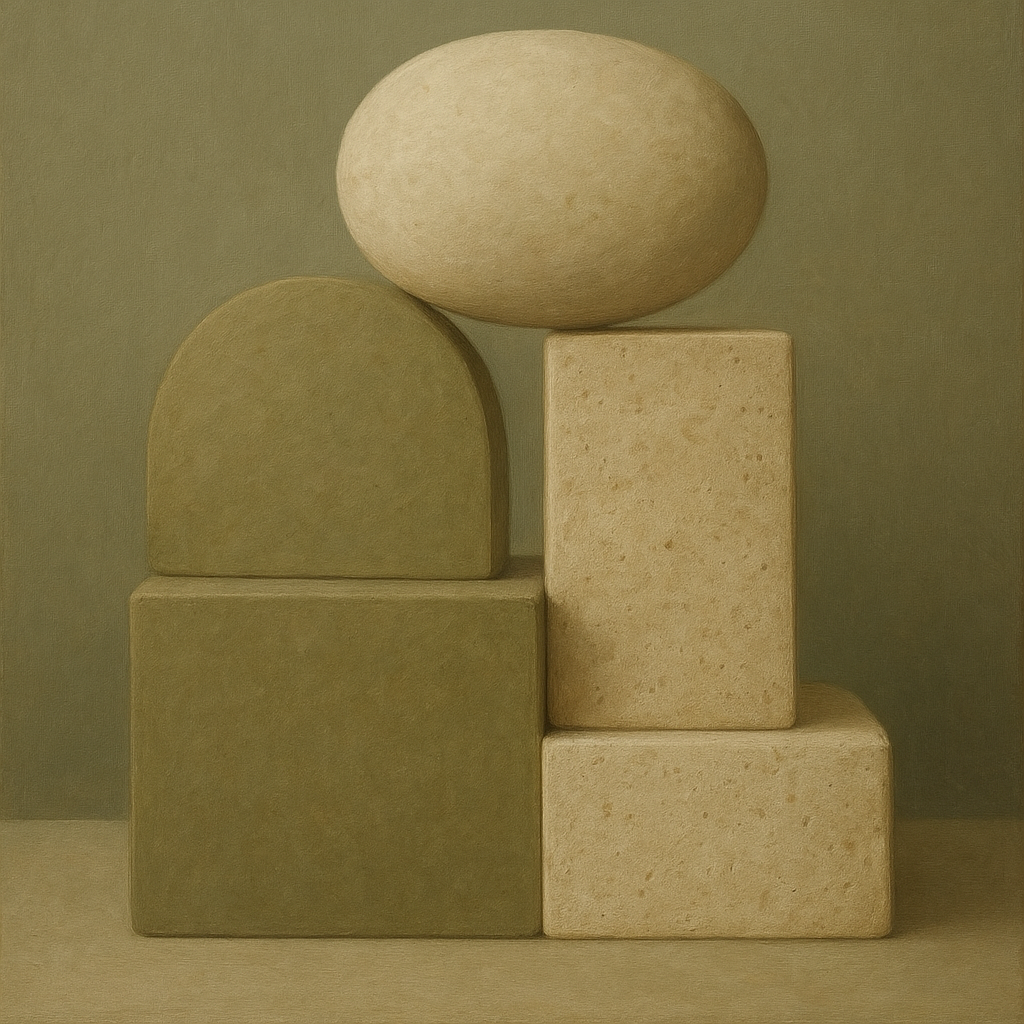 Muted Olive & Sandstone Geometric Balance No. 7 Oil Painting - View 1