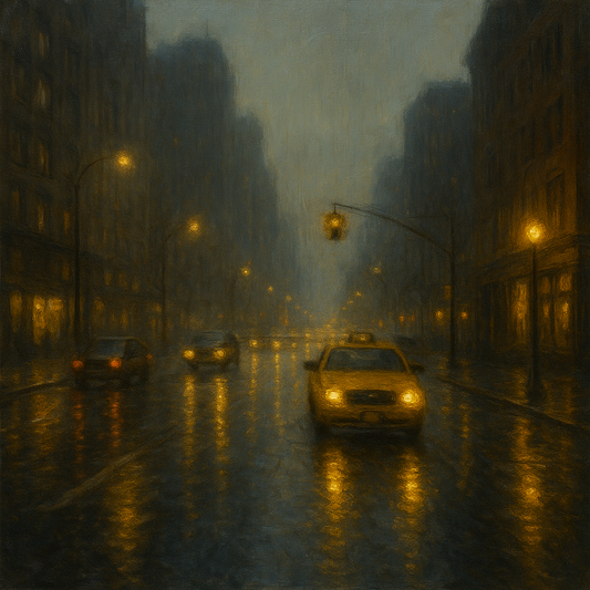 Rain-Drenched Manhattan Avenue Lights No. 4 Oil Painting 100% Hand Painted Oil on Belgian Linen Canvas, Original Fine Art Wall Decor