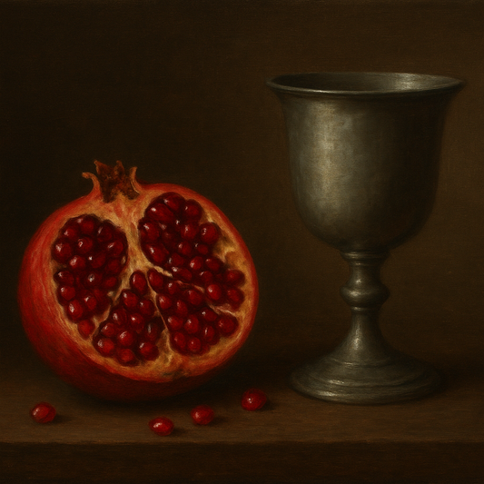 Pomegranate & Vintage Pewter Goblet No. 5 Oil Painting - View 1