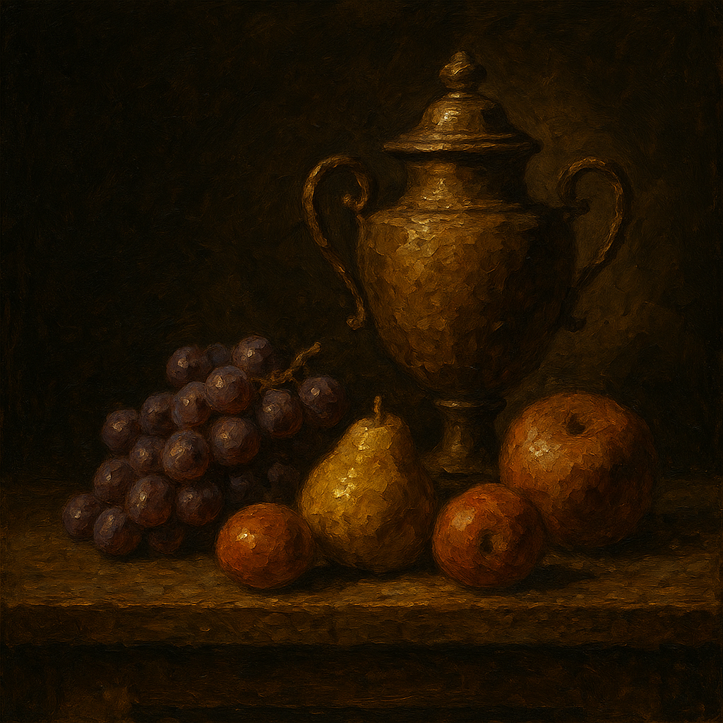 Classical Chiaroscuro Fruit & Urn Still Life No. 4 Oil Painting - 100% Hand-Painted Master Oil Painting