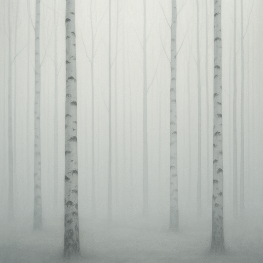 Pale Birch Woodland Silhouette in Whiteout No. 4 Oil Painting - View 1
