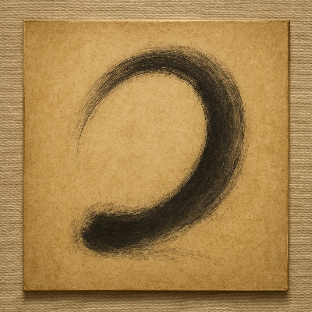 Aged Rice Paper & Charcoal Calligraphic Balance No. 28 Oil Painting - View 1