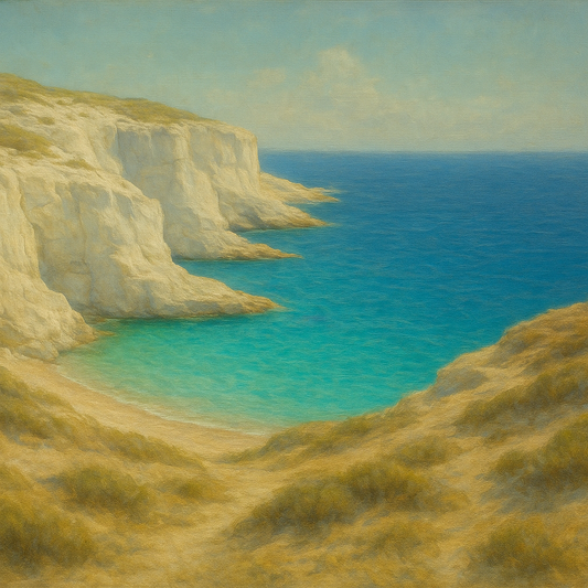 Mediterranean White Cliffs & Turquoise Cove No. 4 Oil Painting 100% Hand Painted Oil on Belgian Linen Canvas, Original Fine Art Wall Decor