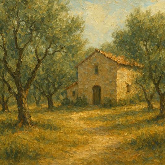 Vintage Olive Grove & Stone Farmhouse No. 4 Oil Painting - 100% Hand-Painted Master Oil Painting