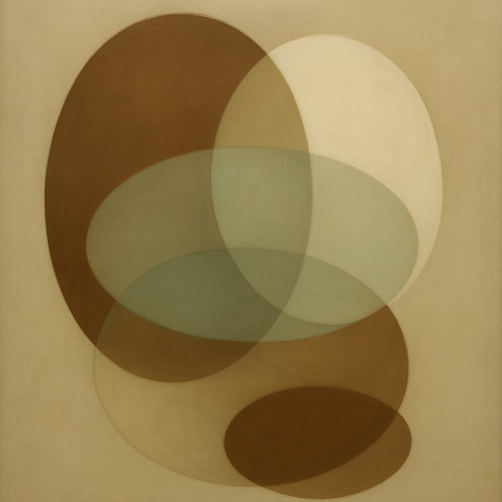 Floating Ellipse Harmony in Walnut & Pale Sage No. 22 Oil Painting 100% Hand Painted Oil on Belgian Linen Canvas, Original Fine Art Wall Decor
