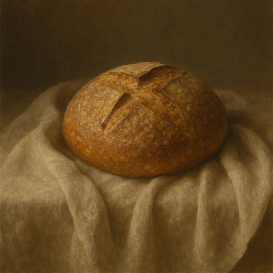Artisan Sourdough Boule & Linen Drapery No. 3 Oil Painting 100% Hand Painted Oil on Belgian Linen Canvas, Original Fine Art Wall Decor