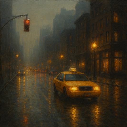 Rain-Drenched Manhattan Avenue Lights No. 23 Oil Painting 100% Hand Painted Oil on Belgian Linen Canvas, Original Fine Art Wall Decor