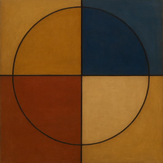 Bauhaus Quadrant Harmony in Primary Earth Tones No. 4 Oil Painting 100% Hand Painted Oil on Belgian Linen Canvas, Original Fine Art Wall Decor