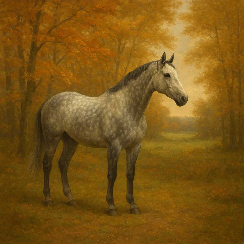 Dappled Grey Hunter in Autumn Woodland No. 8 Oil Painting - View 1