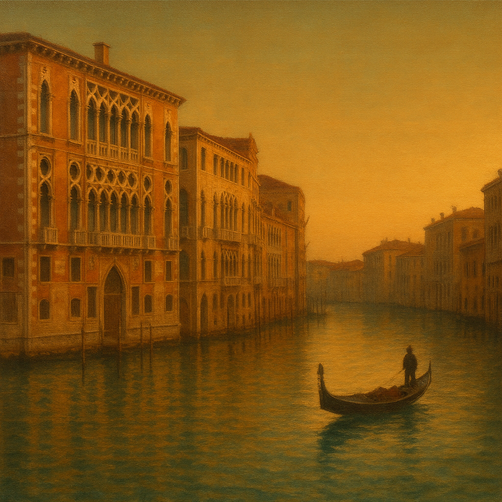 Venetian Canal Palaces at Golden Hour No. 28 Oil Painting 100% Hand Painted Oil on Belgian Linen Canvas, Original Fine Art Wall Decor