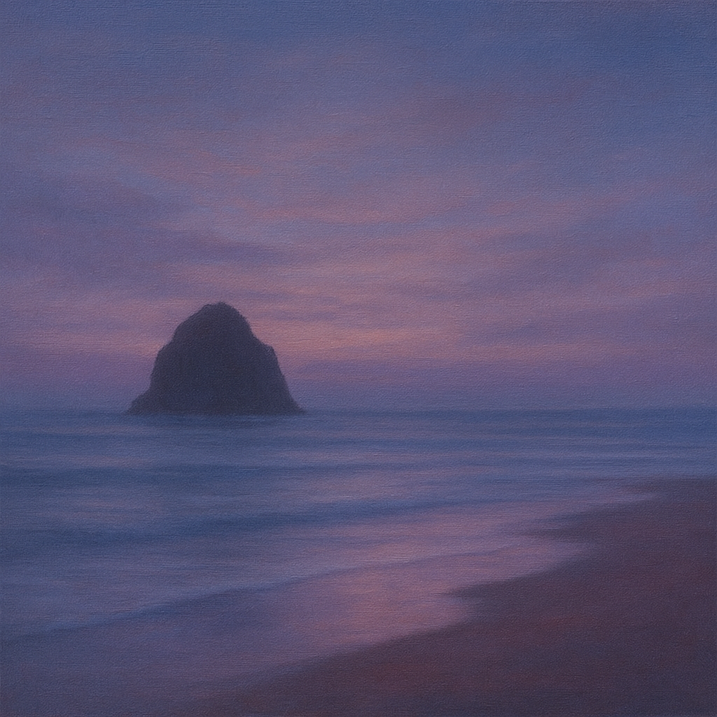 Dusky Twilight Seascape with Lavender Mist No. 4 Fine Art Oil Painting - View 1
