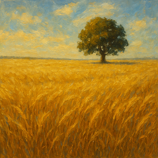 Sun-Drenched Wheat Field & Solitary Tree No. 2 Oil Painting - 100% Hand-Painted Master Oil Painting
