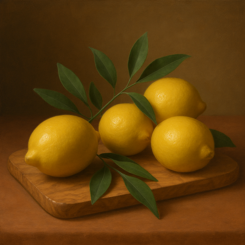 Meyer Lemons on Olive Wood Board No. 9 Oil Painting - View 1