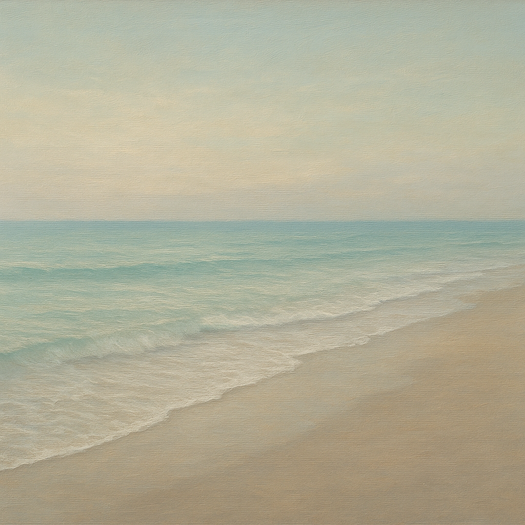 Tranquil Morning Tide over Soft Sand Beach No. 4 Fine Art Oil Painting - View 1