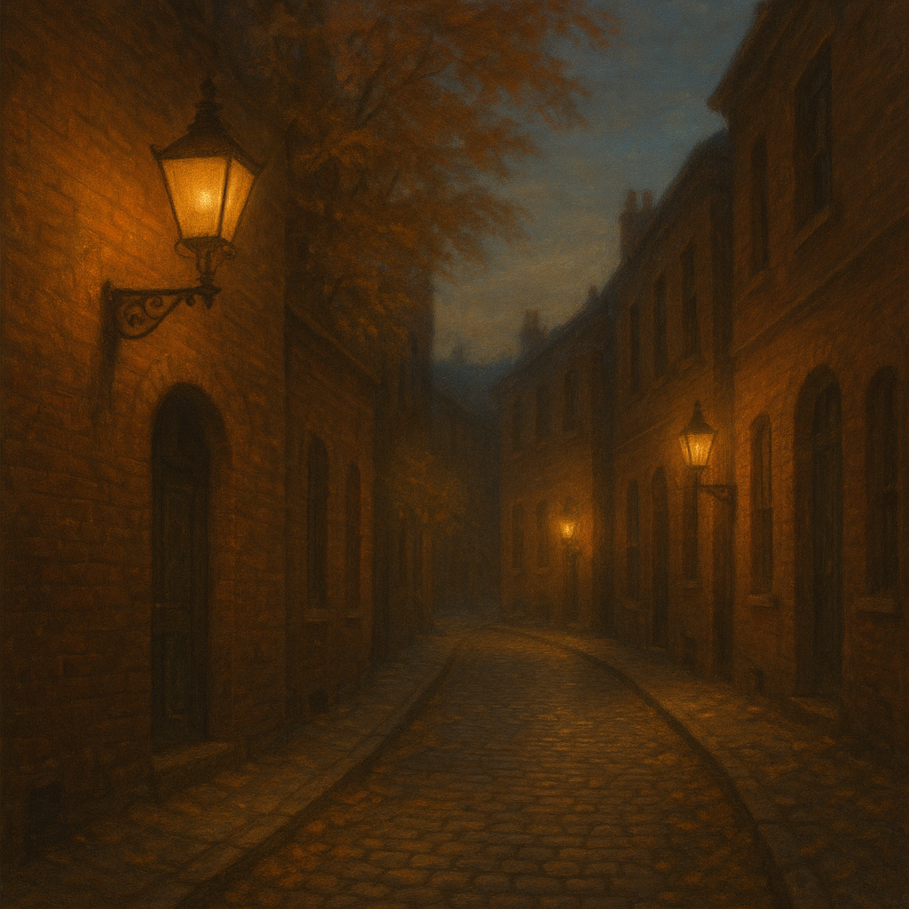London Gaslamp Alley in Autumn Dusk No. 9 Oil Painting - View 1