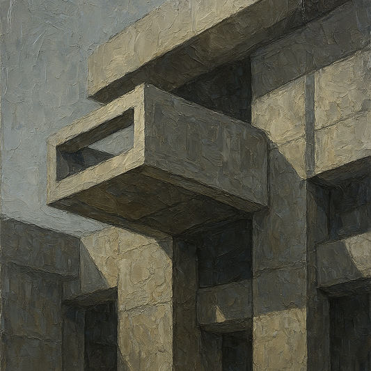 Brutalist Cantilevered Balcony Study No. 5 Oil Painting - 100% Hand-Painted Master Oil Painting