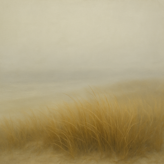 Silent Dune Grass in November Sea Fog No. 4 Oil Painting 100% Hand Painted Oil on Belgian Linen Canvas, Original Fine Art Wall Decor