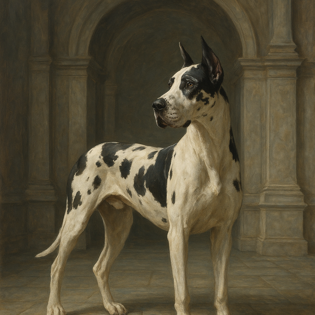 Regal Great Dane in Grand Architectural Hall No. 7 Fine Art Oil Painting - View 1
