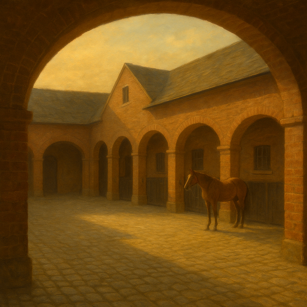 Equestrian Stable Courtyard in Late Afternoon No. 10 Oil Painting 100% Hand Painted Oil on Belgian Linen Canvas, Original Fine Art Wall Decor