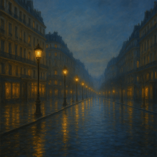 Rainy Parisian Boulevard at Twilight No. 23 Oil Painting 100% Hand Painted Oil on Belgian Linen Canvas, Original Fine Art Wall Decor