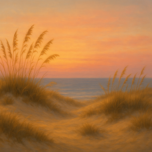 Sea Oats on Rolling Coastal Dunes at Sunset No. 9 Oil Painting 100% Hand Painted Oil on Belgian Linen Canvas, Original Fine Art Wall Decor