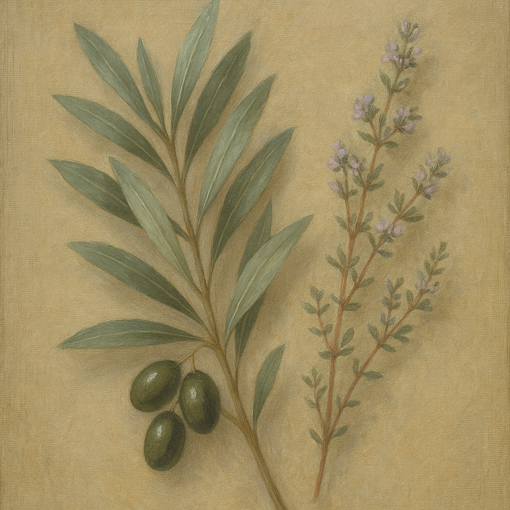 Olive Branches & Wild Thyme Botanical Study No. 7 Fine Art Oil Painting - View 1