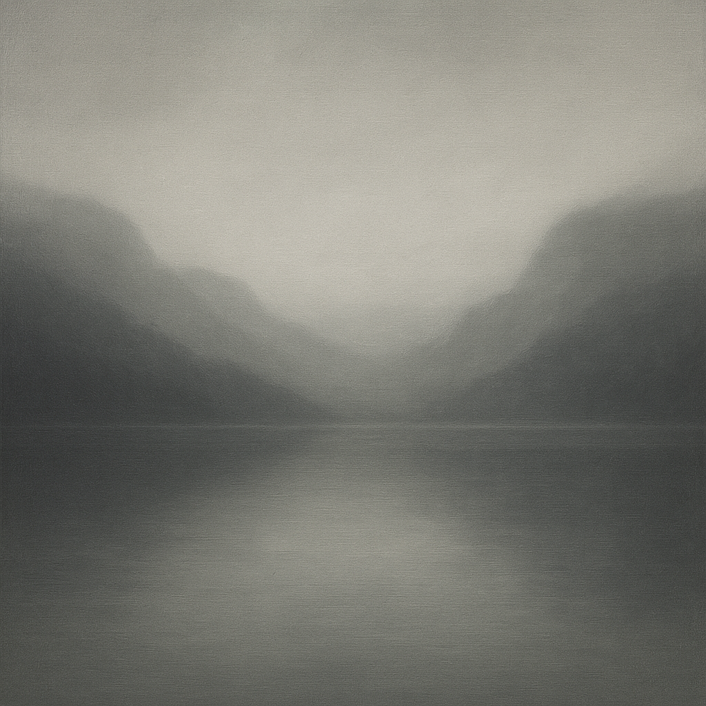 Misty Fjord Horizon in Monochromatic Slate No. 7 Oil Painting - View 1
