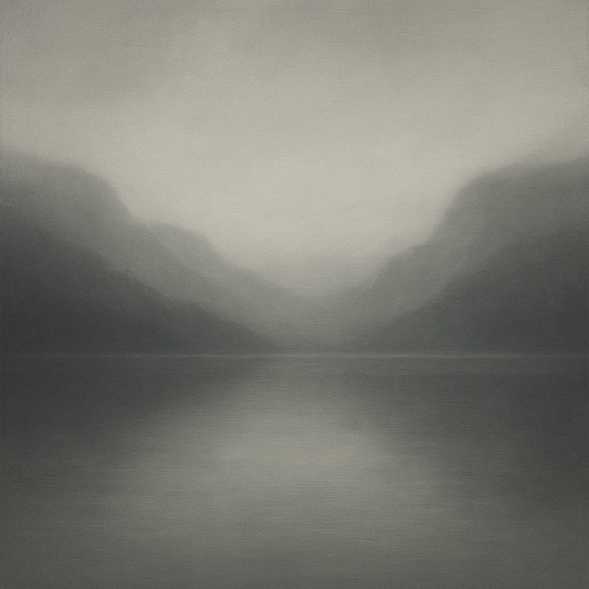 Misty Fjord Horizon in Monochromatic Slate No. 7 Oil Painting 100% Hand Painted Oil on Belgian Linen Canvas, Original Fine Art Wall Decor