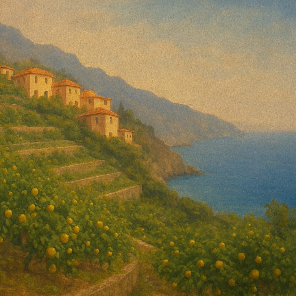Italian Amalfi Coastline Terraces & Lemon Grove No. 2 Oil Painting - View 1