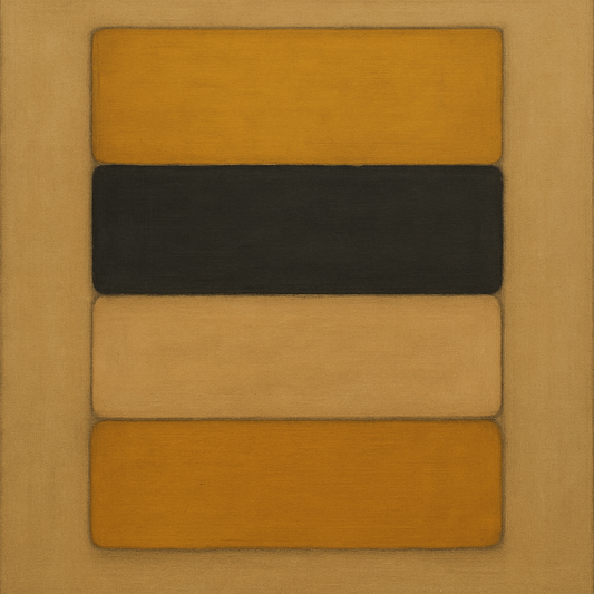 Stacked Horizon Blocks in Mustard & Charcoal No. 16 Oil Painting - View 1