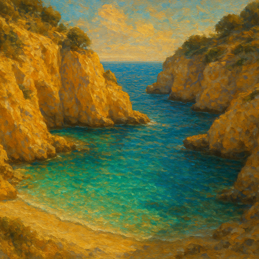 Mediterranean Turquoise Bay Seascape Oil Painting - 100% Hand-Painted Master Oil Painting