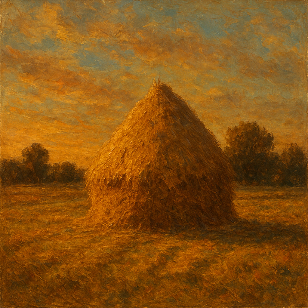 Rustic Countryside Haystack at Sunset Oil Painting - 100% Hand-Painted Master Oil Painting