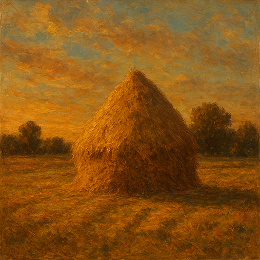 Rustic Countryside Haystack at Sunset Oil Painting - 100% Hand-Painted Master Oil Painting
