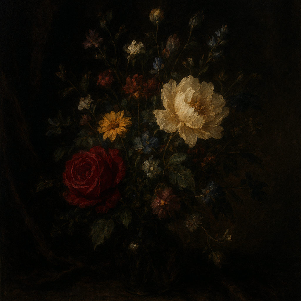 Moody Dutch Master Dark Floral Still Life No. 13 Fine Art Oil Painting - View 1